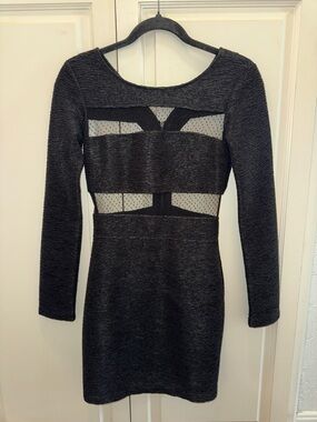 BCBGeneration Black Long-Sleeve Mesh-Inset Bodycon Dress